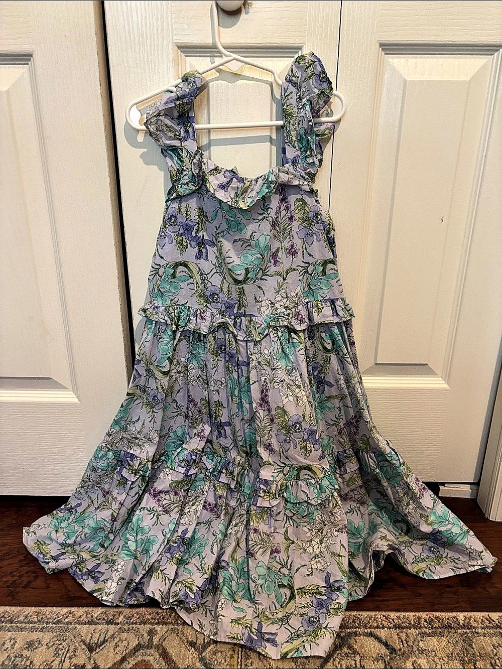 Floral Ruffle Maxi Dress in Purple & Green Like New